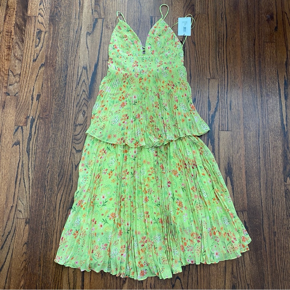 AMUR Women’s Nico Pleaded Floral Dress Size 0 Lime New - Picture 6 of 16